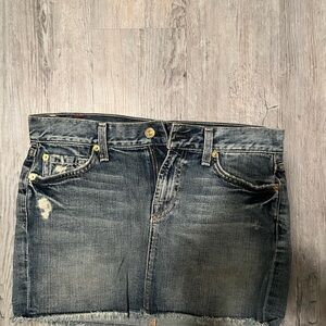 7 For All Mankind Distressed Denim Skirt - Black